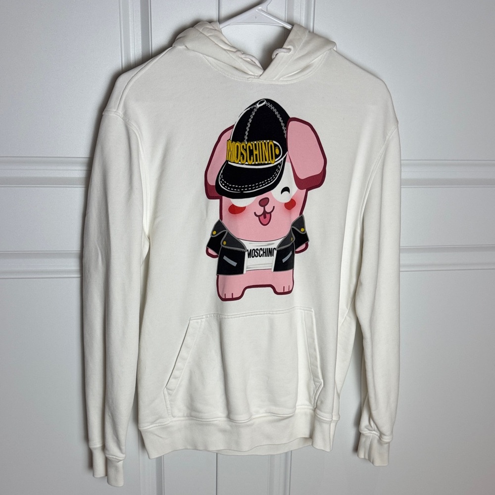 Moschino Cream Hoodie with Cartoon Dog Design